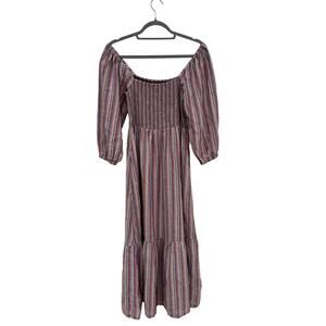 Marine Layer Striped Off The Shoulder‎ Smocked Midi Dress, 3/4 Sleeves, Sz S